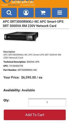 Apc Srt3000rmxlanc Srt3000rmxli-nc 3000va Smart-ups