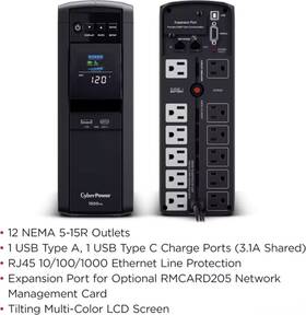 Cyber Power Systems Cp1500avrlcd3 Cyberpower 1500va Mini-tower Avr Ups Perp 12 Out Lcd Serial/usb