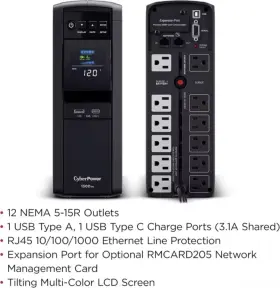 Cp1500avrlcd3 Cyber Power Systems Cyberpower 1500va Mini-tower Avr Ups Perp 12 Out Lcd Serial/usb
