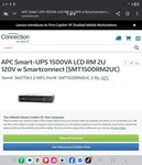 Apc SMT1500RM2UC Ups Va Lcd 120 With Smartconnect New. Price: $400.00.