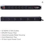 Cyberpower CPS1215RMS Rackmount Surge Protector, 120V/15A, Outlets, 15' Cable New. Price: $47.00.