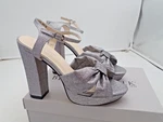 New Touch Ups Women's Sailor Ankle Strap Platform Heeled Sandal, Pewter, Size 9. Price: $17.00.